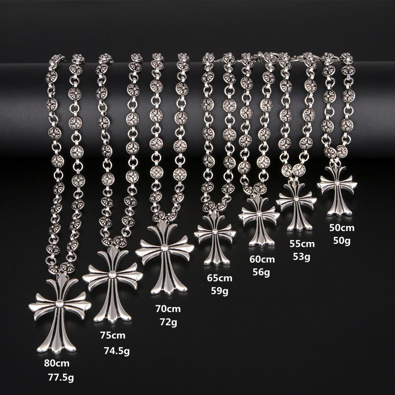Wholesale Vintage Hip Hop Nightclub Trendy Cross Necklace Handmade Chain Valentine's Day Gift Retro Plated Jewelry Pendant Chain